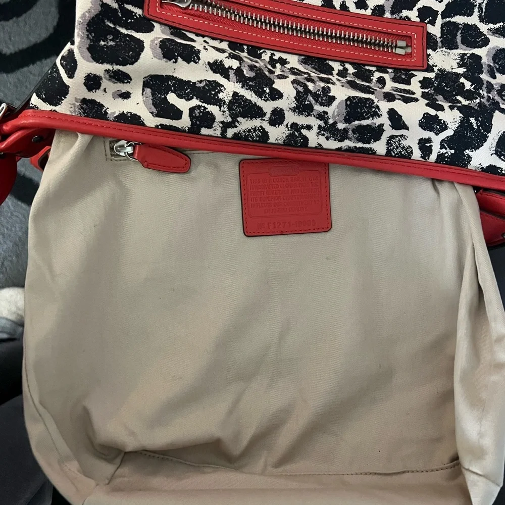 COACH Legacy Ocelot Print Hobo Black Red Multi Canvas Leather Handbag